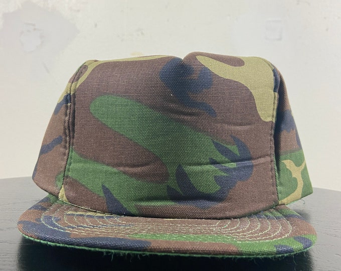 Vintage Camo Snapback Hat Cap San Sun OSFA Army Military Camouflaged Hunting