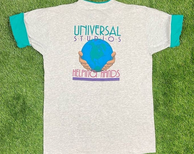 Vintage Universal Studios Helping Hands T Shirt Tee Size Xtra Large XL Theme Park Orlando Florida 1990s 90s Rare Earth