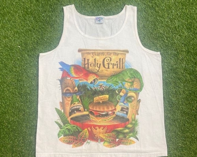 Vintage Caribbean Soul Paradise Cheeseburger Tank Top Shirt Made USA Large L Tropical Caribbean Island Beach Vacation Ocean 90s Jimmy Buffet