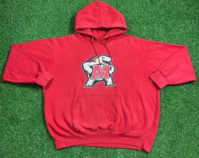 Vintage University of Maryland Terrapins Hoodie Sweatshirt Champion Size Xtra Large XL NCAA College Basketball DMV 1990s Pull Over Oversized