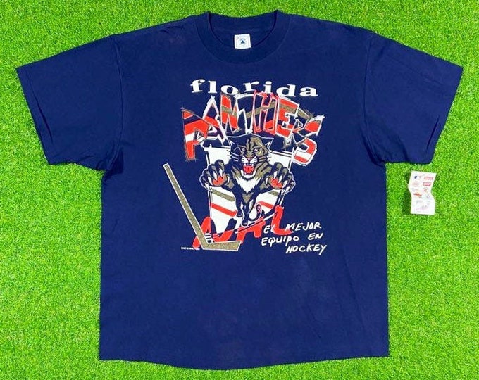 Vintage Florida Panthers Graphic T Shirt Tee Delta Made in USA Xtra Large Hockey NHL Florida FL Blue Rare Miami Deadstock Nwt New
