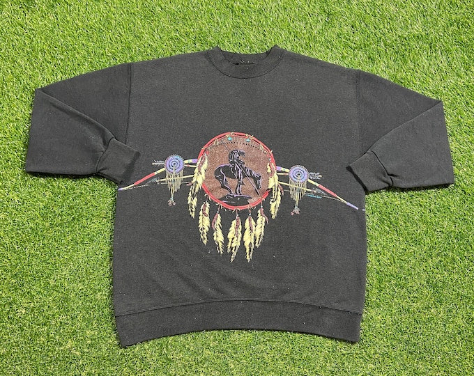 Vintage Native American Crewneck Sweatshirt Size Large L Dream Catcher Native Spirit Indigenous People 1990s 90s Pull Over Oversized