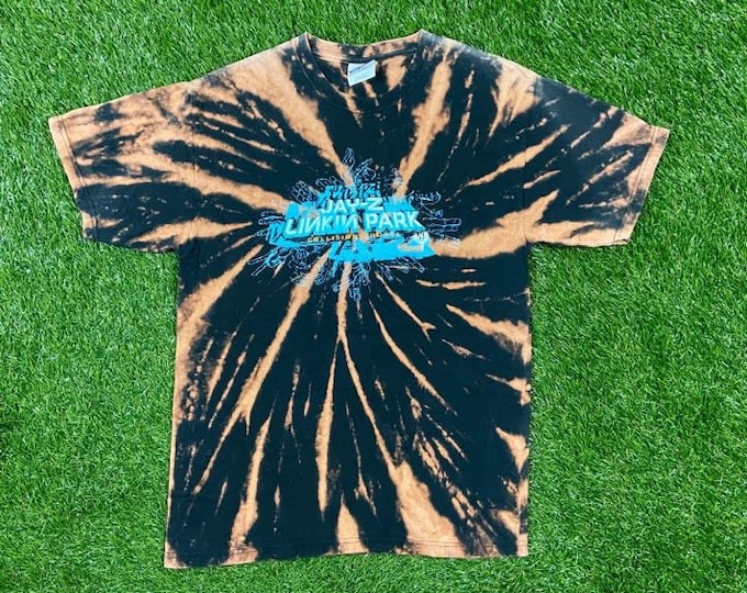 Vintage Linkin Park Jay Z Collison Course T Shirt Hip Hop Rap Rock Music Sz Medium M 1990's 90's Rare Rap Tee Bootleg Custom Bleach Tie Dye