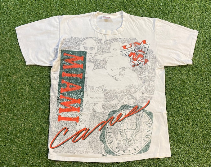 Vintage University of Miami Hurricanes T Shirt Tee Size Xtra Large XL 305 The U Miami Style Florida NCAA College Football Smoking 90s Orange