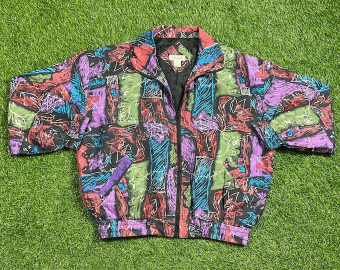 Vintage Multicolor Jacket Selene Sport Size Large L Quality Great Fit Classic Artsy Fashion 1980s 80s