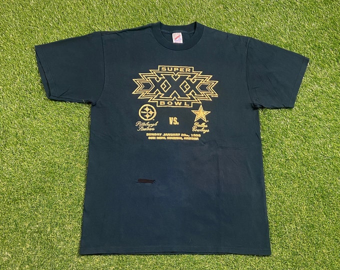 Vintage Dallas Cowboys vs Pittsburgh Steelers Super Bowl XXX 1996 T Shirt Tee Made Usa Size XL NFL Football Dion Sanders 90s