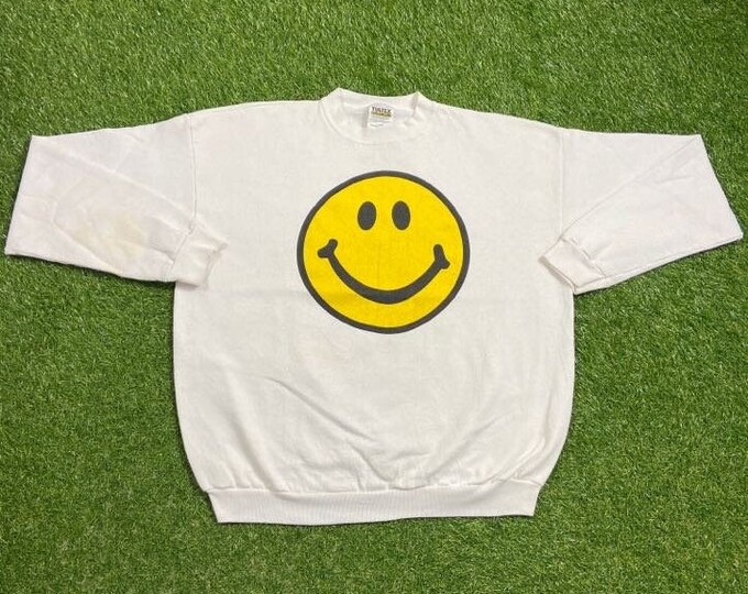Vintage Smiley Face Crewneck Sweatshirt Tultex Made USA Size Xtra Large XL Funny Saying Comical 1990s 90s Graphic Pull Oversized
