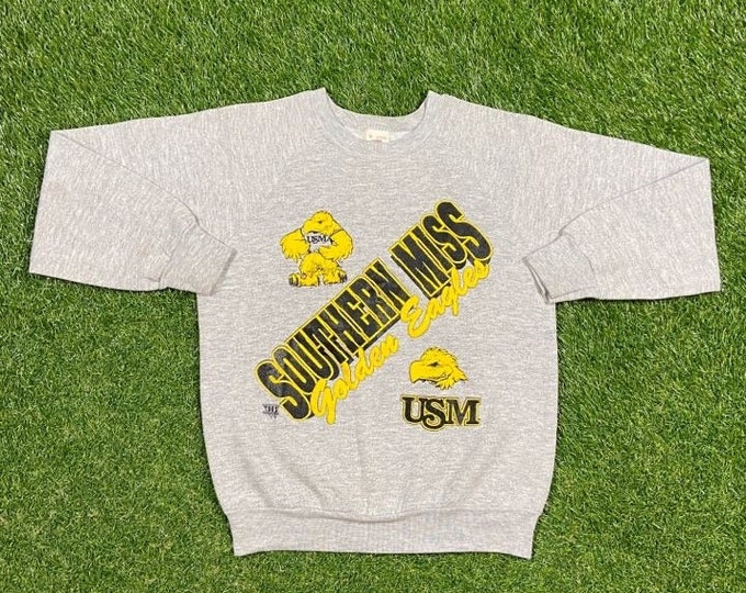 Vintage USM Southern Mississippi Golden Eagles Crewneck Sweatshirt Made USA Size Medium M NCAA College Football Classic 1990's 90's Soft