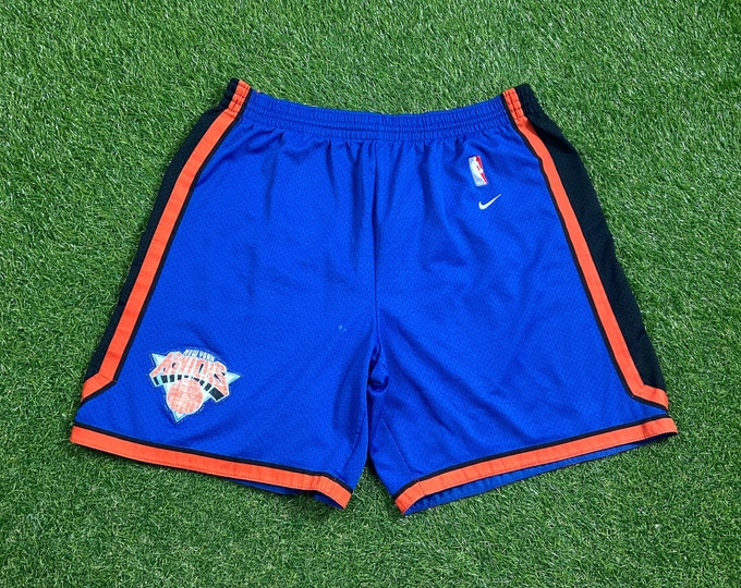 Vintage New York Knicks Gym Shorts Nike Size Xtra Large XL NBA Basketball Classic Blue Madison Square Garden 1990s 90s Shows Signs of Wear