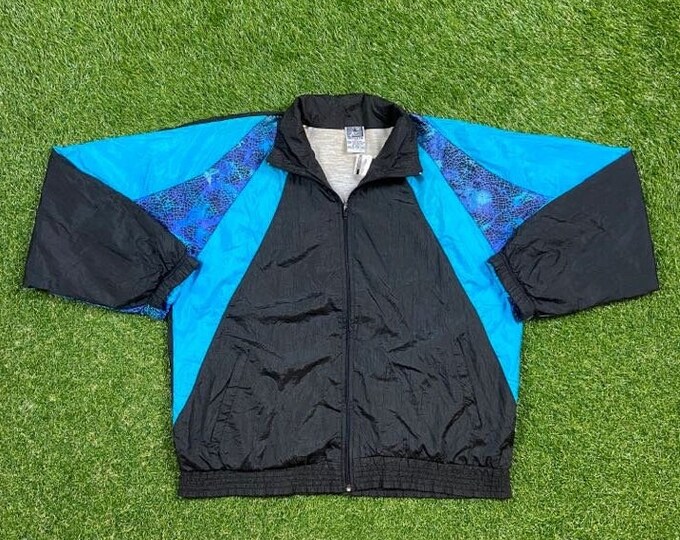 Vintage Athlete Windbreaker Zip Up Jacket Size Medium M Streetwear Sport Active Wear Classic Multicolor Light Rain Coat 90s