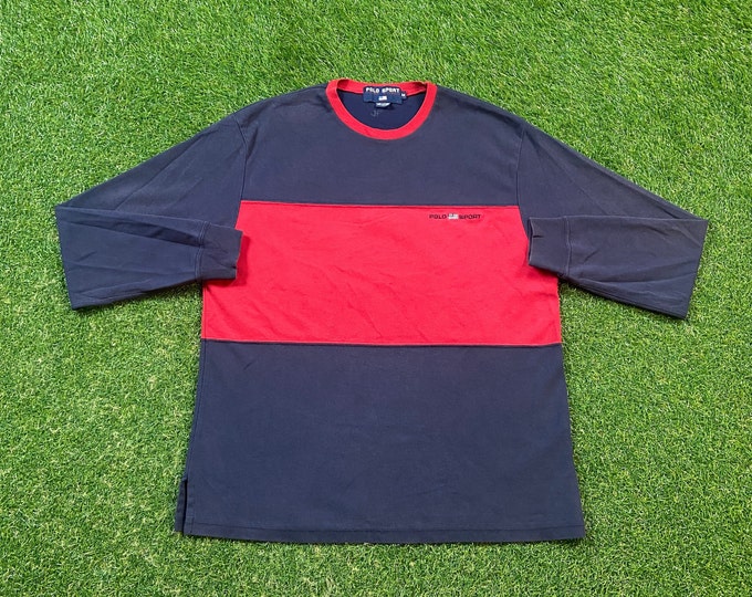 Vintage Polo Sport Ralph Lauren Long Sleeve Shirt Size Medium M RL American Apparel Bear Pull Over 1990s