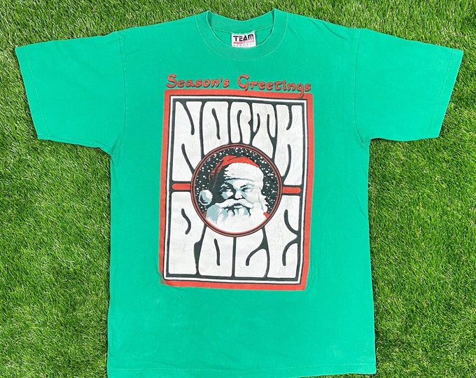 Vintage Christmas Tshirt Tacky Holiday Party Merry Santa Classic Team Edition Apparel Large 1990s 90s Xmas Seasons Greetings North Pole