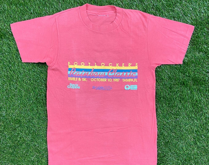 Vintage Footlocker's Rainbow Classic 5 Mile & 5K 1987 T Shirt Tee Tampa Bay Florida Marathon Running