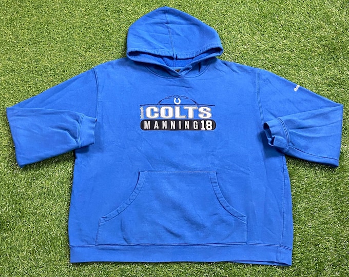 Vintage Indianapolis Colts Hoodie Sweatshirt Reebok Size Xtra Large XL NFL Football AFC Indiana Peyton Manning 18 1990s 90s Pull Over