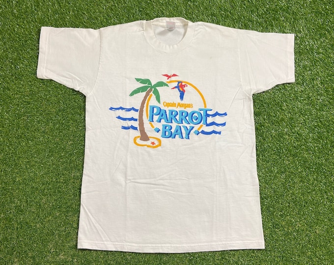 Vintage Captain Morgan's Parrot Bay T Shirt Tee Made USA Size Large L Classic Rum Drink Alcohol Party Night Life Classic Liquor 1990s 90s