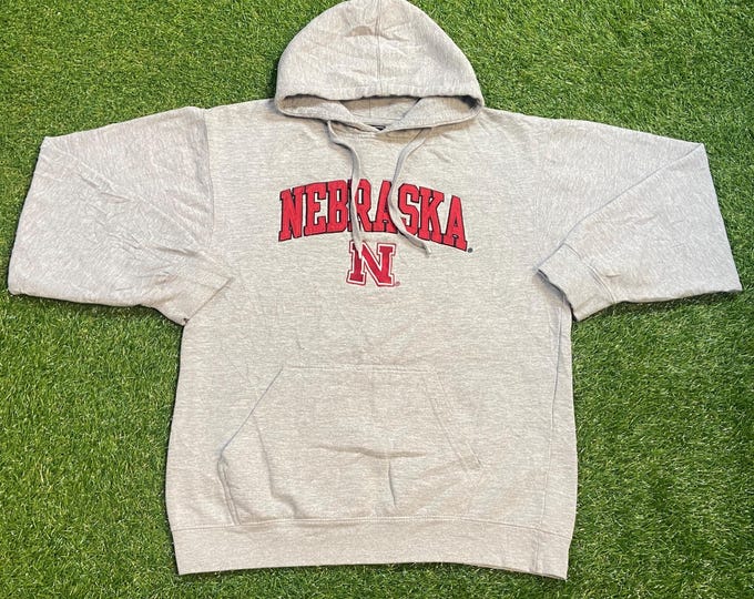 Vintage University of Nebraska Cornhuskers Hoodie Sweatshirt Size Medium M NCAA College Football 1990s 90s Pull Oversized