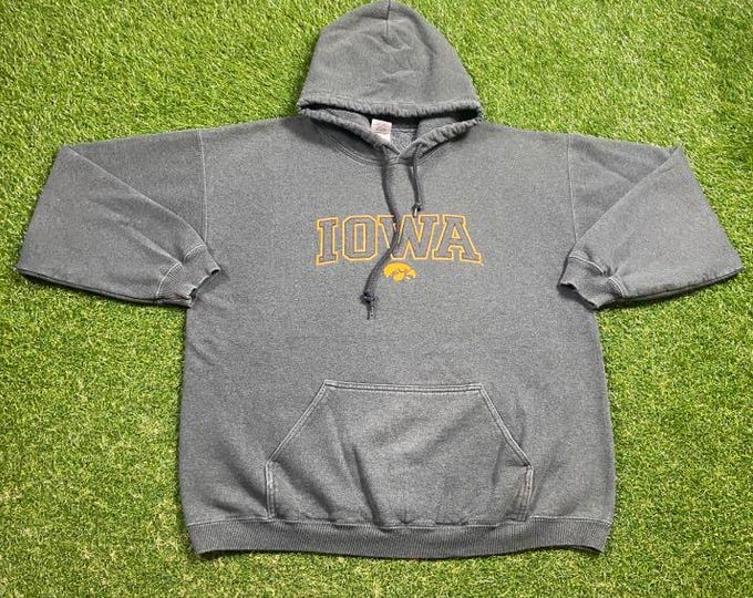 Vintage University of Iowa Hawkeyes Hoodie Sweatshirt Size Large L NCAA College Football Pull Over Oversized 1990s 90s