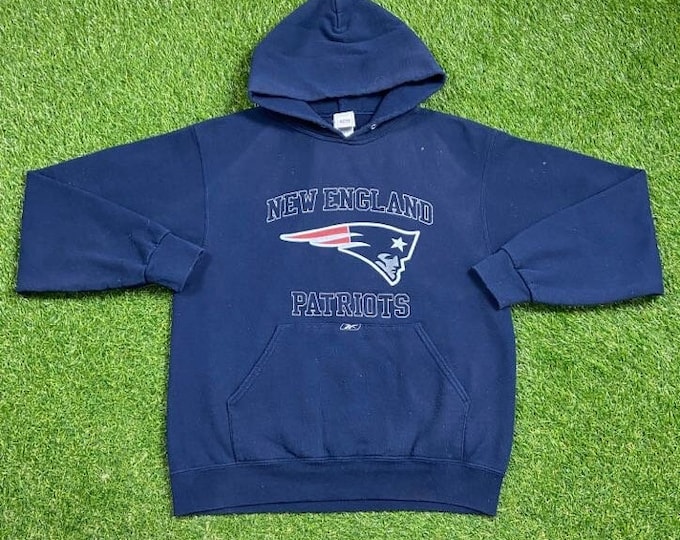 Vintage New England Patriots Hoodie Sweatshirt Jerzees Size Medium NFL Football Boston Massachusetts Tom Brady 1990s 90s Pull Over Oversized