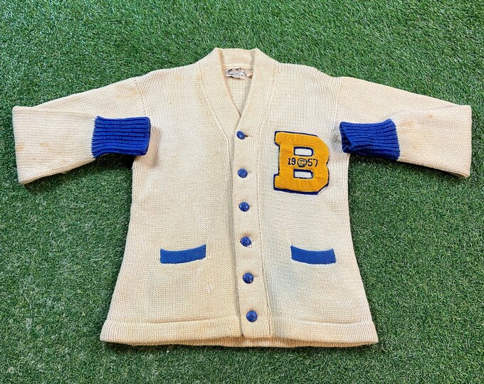 Vintage Beige Cardigan Sweater Size Small S 1957 50s Classic Button Down Warm Great Fit