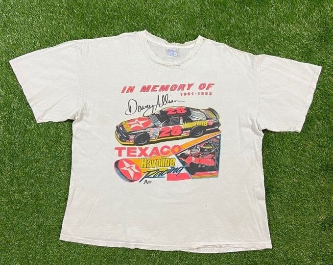 Vintage Davey Allison 28 T Shirt Tee Premier Sportswear Inc Made USA Size XXL 2XL NASCAR 1990s 90s All Over Racing Daytona 500