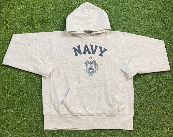 Vintage United States Navy Hoodie Sweatshirt Made USA Size Large L Marines Army United States Military Veteran Sea 90s Pull Over Oversized