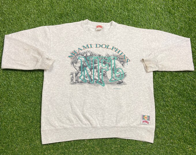 Vintage Miami Dolphins Crewneck Sweatshirt Made USA Size Large L NFL Football Florida Dan Marino 1990s 90s Pull Over Oversized