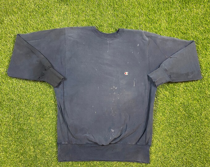 Vintage Plain Blue Champion Crewneck Sweatshirt Size 2XL XXL Quality 1990's Oversized Comfy Great Fit Made USA Original 90s Pull Over