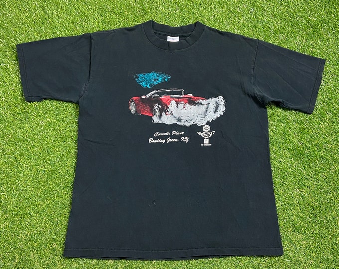 Vintage Corvette T Shirt Tee Made USA Size Xtra Large XL Vintage Classic Car Speedway NASCAR Motorsports 1990s 90s