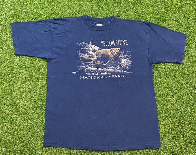 Vintage Yellowstone National Park T Shirt Tee Prairie Mountain Made USA Size Xtra Large XL Hike Wyoming Montana Idaho 1990s 90s