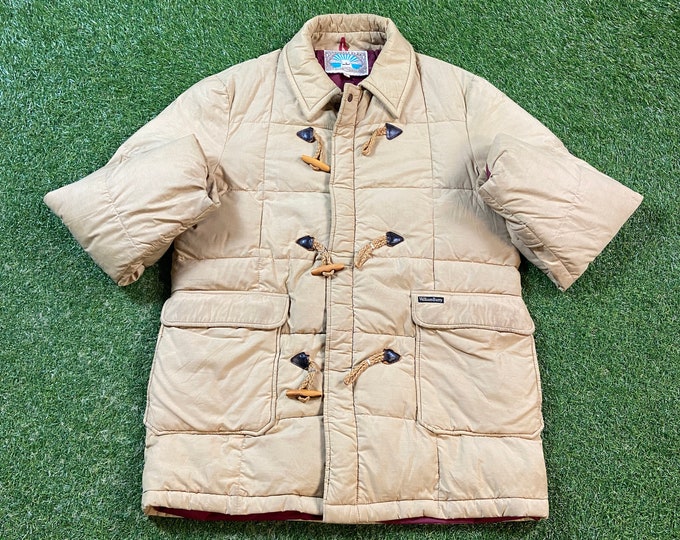 Vintage Beige Puffer Zip Up Jacket Struggle Gear Size Large L Classic Apparel Quality Fit Warm Coat 1970s 70s Down Feathers