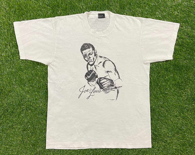 Vintage Joe Louis T Shirt Tee Screen Stars Best Made USA Size Large Legendary Boxing Career Stats Statistics 1990s 90s