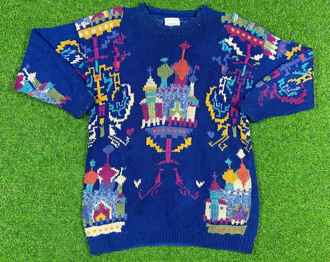 Vintage Susann D Knitted Crewneck Sweater Pull Over large Quality 90s Comfortable Fit Blue Hand Knitted Beautiful Stitched Grandma 1990s