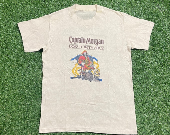 Vintage Captain Morgan T Shirt Tee Size Small S Classic Rum Drink Alcohol Party Night Life Classic Liquor 1980s 80s Original