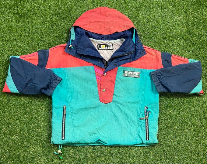 Vintage Roffe Demetric Windbreak Jacket Size Medium M Ski Wear Skiing Snowboard Mountains Multicolor Light Rain Coat 1990s 90s