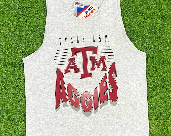 Vintage Texas A&M Aggies Spell Out Tank Top Hanes Medium 1990s NCAA College Football Classic 90s Brand New With Tags Deadstock