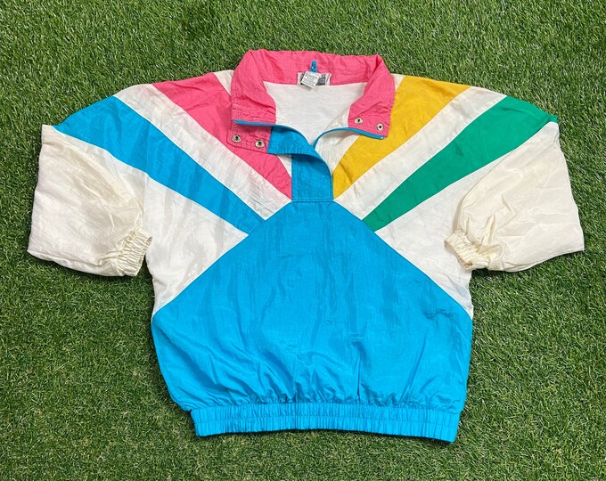 Vintage Graphic Windbreaker Zip Up Jacket Ashley Hill Size Small S Multicolor Streetwear Sport Active Wear Classic Light Rain Coat 1990s