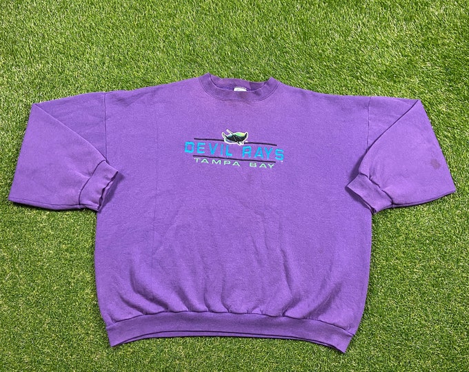 Vintage Tampa Bay Devil Rays Crewneck Sweatshirt Logo 7 Made USA Size 3x MLB Baseball American League Bucs Florida 1990's