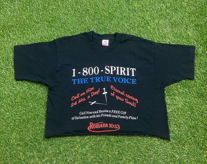 Vintage Romans 10:13 Crop Top Shirt Made USA Size Large L Church Sunday Service Salvation Praise Bible Jesus Christian God 1990s 90s