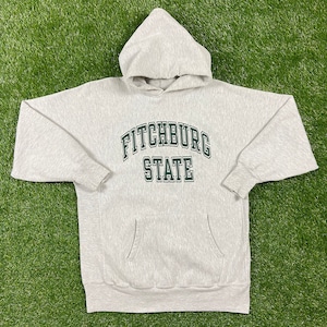 Vintage Fitchburg State University Hoodie Sweatshirt Champion Reverse Weave Made USA Size XXL 2XL Massachusetts Pull Over Oversized Warm