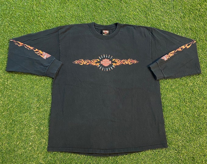 Vintage Harley Davidson Long Sleeve T Shirt Tee Size Xtra Large XL Savannah Georgia HOG 3D Motorcycle Truckers Biker 1990s 90s