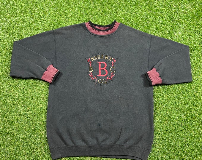 Vintage Bugle Boy Crewneck Sweatshirt Size Xtra Large XL Rare 1990s 90s Denim Jeans American Apparel Outdoor Wear Work Wear Rugged Pull Over