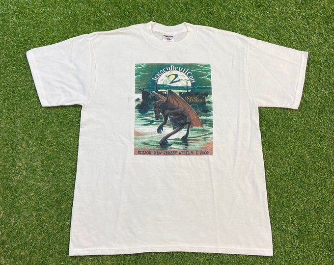 Vintage Jersey Devil Con 2 T Shirt Tee Jerzees Size Large L Edison New Jersey NJ Comic Con Event Convention 1990s 90s Devils