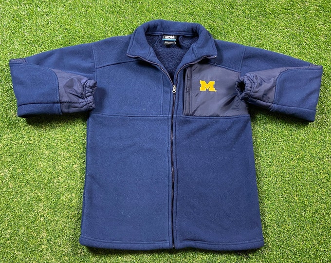 Vintage University of Michigan Wolverines Track Sweater Size Small S NCAA College Football Detroit Big House 1990s 90s Zip Up Sweater
