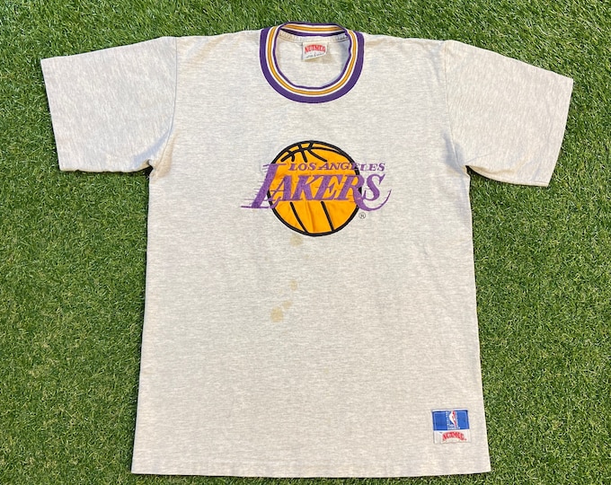 Vintage Los Angeles Lakers T Shirt Tee Nutmeg Mills Made USA Medium M NBA Basketball LA California Kobe Shaq Magic Lebron 1990s 90s As Is