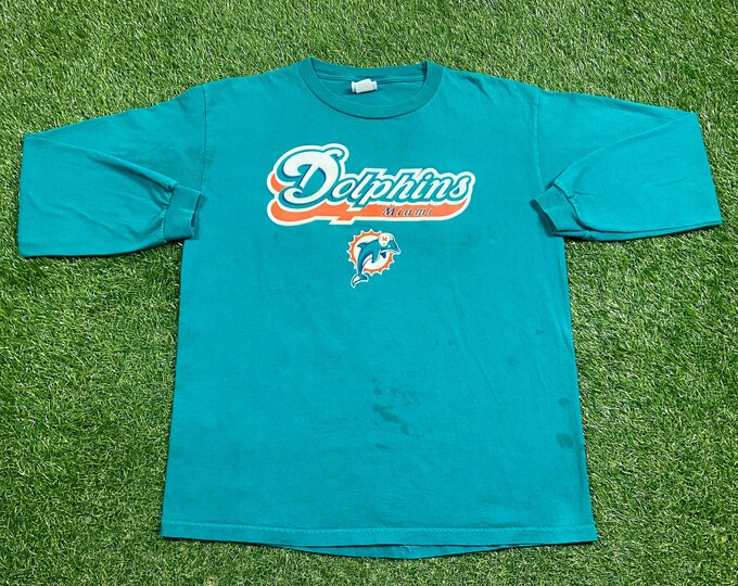 Vintage Miami Dolphins Long Sleeve Shirt Size Large L NFL Football 305 Florida Dan Marino 1990s 90s