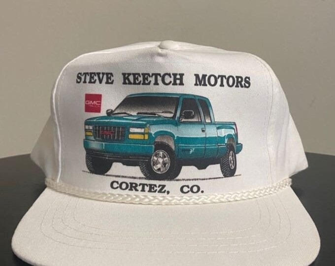Vintage GMC Truck Snapback Hat Cap Xpres Caps OSFA Steve Keetch Motors Cortez Colorado NASCAR Racing Daytona 500 Luxury Vehicles 1980s 90s