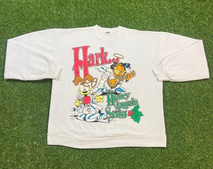 Vintage Garfield Rock and Roll Christmas Sweater Vintage Tacky Holiday Party Merry Santa Medium M Garfield Xmas 1980s 1990s Classic Cartoon