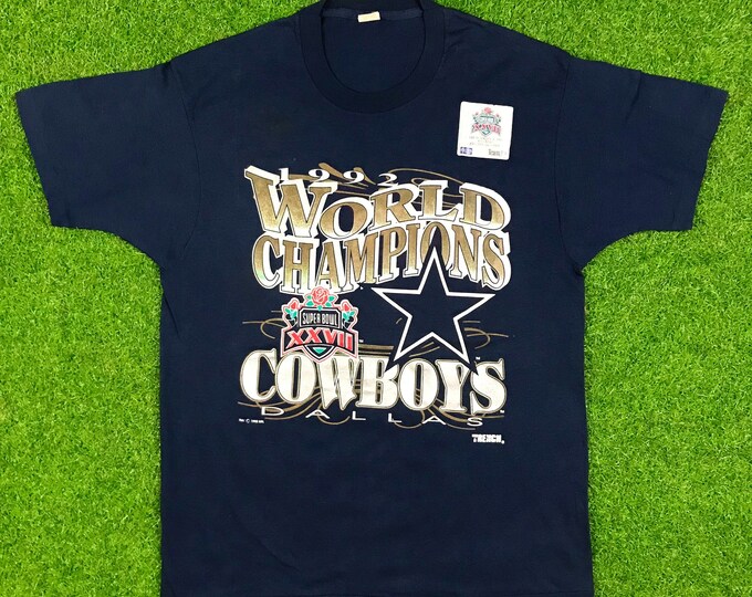 Vintage Dallas Cowboys T Shirt 90's  World Champions NFL Large Made in USA Super Bowl XXVII 1992 Texas Paper Thin Single Stitch Football