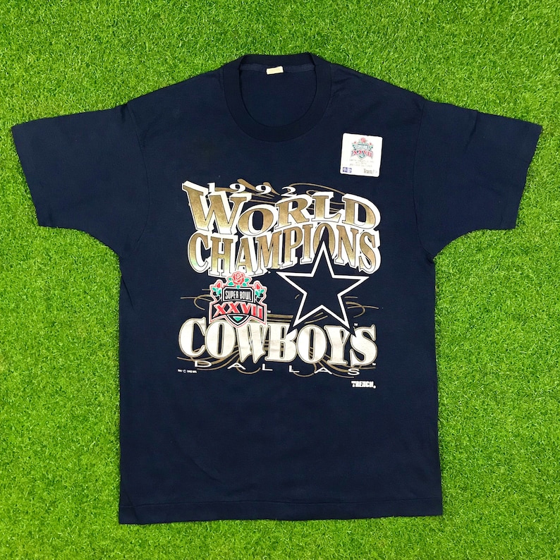 Vintage Dallas Cowboys T Shirt 90's World Champions NFL Large Made in USA Super Bowl XXVII 1992 Texas Paper Thin Single Stitch Football image 1