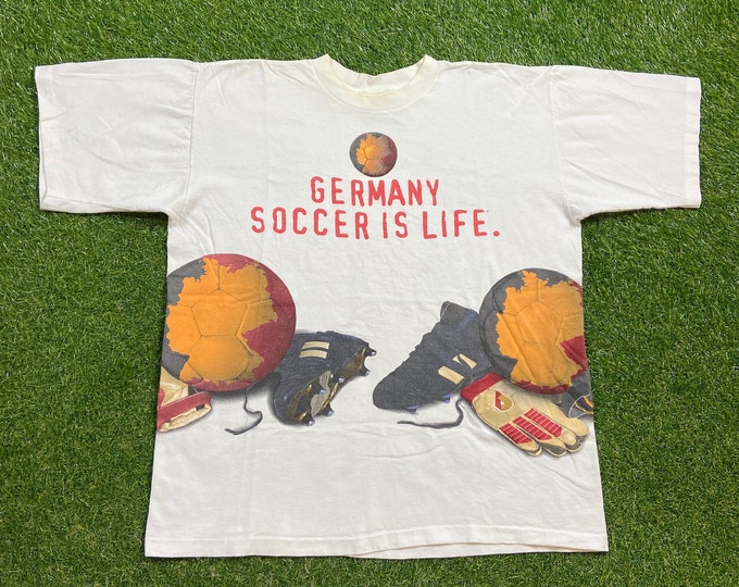 Vintage Germany Soccer is Life T Shirt Tee Size XL Deutscher Fussball-Bund German Football World Soccer Cup MLS FIFA Mesi Ronaldo 1990s 90s
